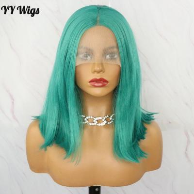 China Green Silky Straight Wave Bob Wigs For Colored Women 13X4 Lace Front Hair Heat Resistant Wigs With Natural Hairline for sale