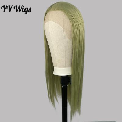 China Long Silky Straight Wave Avocado Green Lace Front Wigs For African American Black Women Heat Resistant Synthetic Hair Japan 13x1 Lace Front for sale