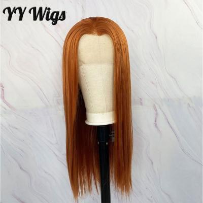 China Orange Long Silky Straight Synthetic Lace Wig 13x4 Silky Straight Wave Lace Front Wig Heat Resistant Hair For Women for sale