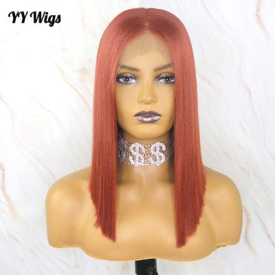 China Bob Copper Red Lace Front Synthetic Wig 13x6 Futura Fiber 12 Inch Bob Wig For Women for sale