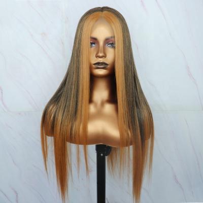 China Futura Silky Straight Wave Synthetic Hair 13x4 Lace Front Wig Brown Baylayage Straight Wig For Women for sale