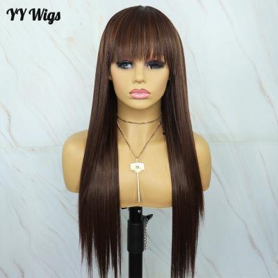 China Silky Straight Wave Brown Accent Color Synthetic Futura Wig None Laces With Natural Hairline for sale