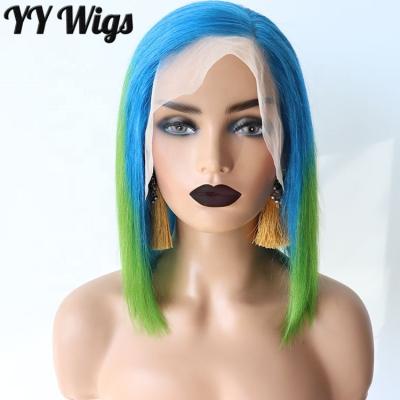 China Bob Straight Short Bob Straight Green and Blue Wig Lace Front Wig for Women Hair Wigs for sale