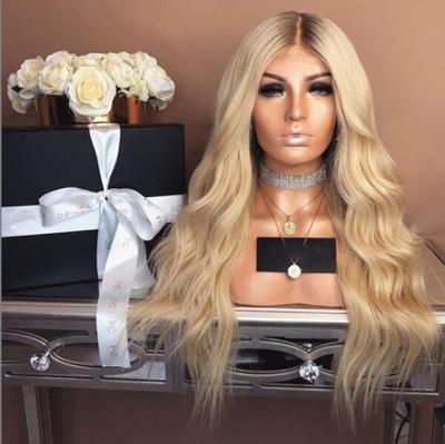 China Long Ombre Body Wave Full Lace Wig Virgin Hair Blonde Curly Wigs With Baby Hair for sale