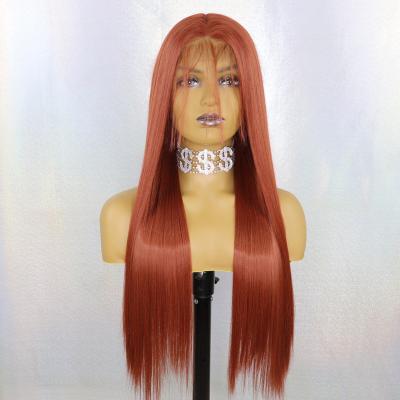 China 13x6 Straight Lace Front Wig Copper Red Straight Futura Synthetic Wig With Baby Hair For Women for sale