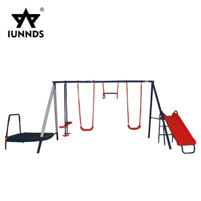 China Premium Outdoor Playground Kids Between The Age Of Three And Eight Years Old Slide Glider Swing Set With Trampoline for sale