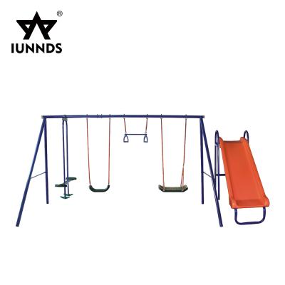 China Contemporary Wholesale Cheap Outdoor Six Station Garden Children Kids Swing And Slide Set for sale