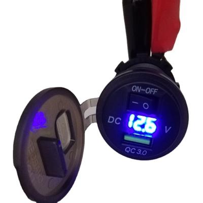 China Automobile Trailer Motorcycle Waterproof QC3.0 Car Charger USB Outlet 12V/24V Blue LED Digital Voltmeter With On/Off Switch For Car Boat Motorbike for sale