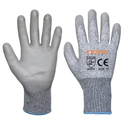 China Gray Cut Resistant PU Coated HPPE High Performance Cut 5 A4 Puncture Proof Gloves Cut Resistant for sale