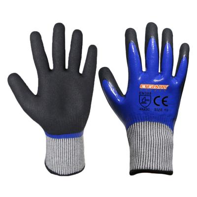 China Sandy Nitrile Coated Abrasion Resistant Cut Resistant Work Glove Level 5 Anti Cut Glove for sale