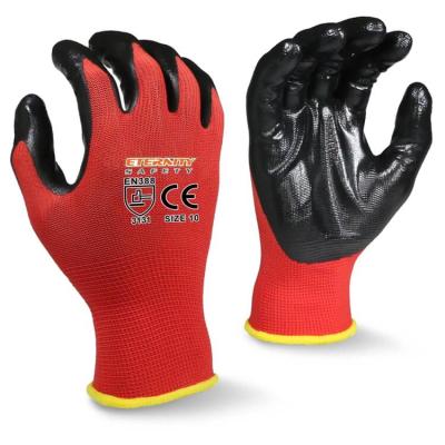 China Cheap hot sale worker use china factory flexible nitrile coated with logo printing nitrile dipped nylon gloves for sale