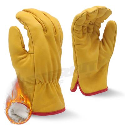 China Yellow Winter Cow Grain Leather Work Training Warm Gloves Heat Resistant for sale