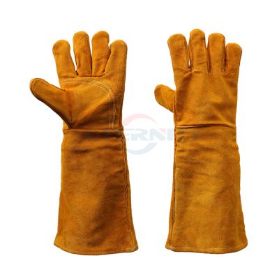 China 16 Inch Heat Resistant Cowhide Hand Safety Leather Protective Welding Gloves for sale