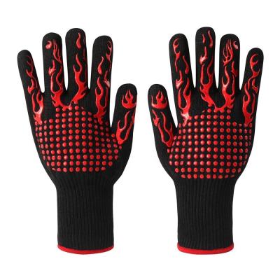 China Kitchen Oven BBQ Grill Gloves Traditional Red Double Silicone en venta