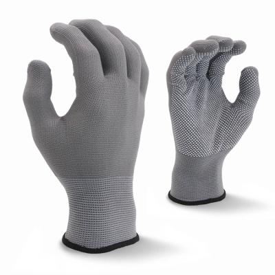 China Seamless Flexible Gray Knit Side Polyester Polka Dots Gloves for sale