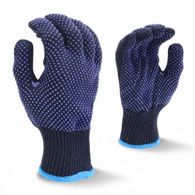 China Flexible Navy Blue Cotton Poly Knit Gloves With 2 Sides Anti Slip PVC Dots zu verkaufen