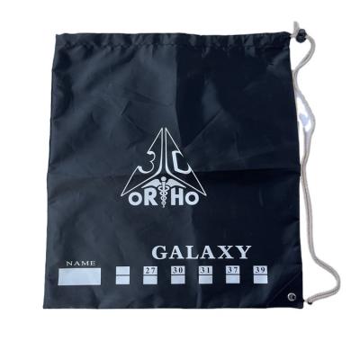 China Factory Customized Logo Waterproof Recycled Drawstring Bag Polyester Nylon Large Size Black Backpack With Cotton Rope Handles for sale