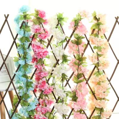 China Wedding Event Concert Artificial Cherry Blossom Garland Fake Vine Hanging Sakura Tree Cherry Blossoms For Garden Wedding Party Decor for sale