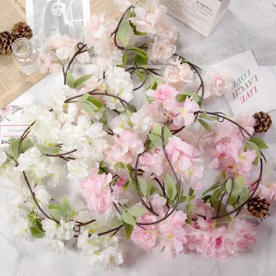 China Wedding Event Concert White Rose Flower Leaves Artificial Cherry Blossom Garland Artificial For Wedding Backdrop Arch Hanging Decor for sale