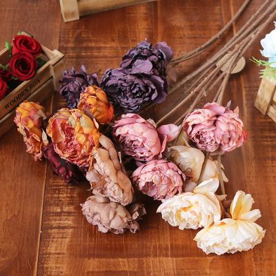 China Home.Restaurant.Bar.Hotel.Wedding Simulation Artificial Peonies Flower Rose Camellia Silk Flower For Decorations Burnt Flowers Orange Peony for sale