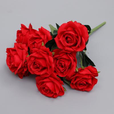 China Wedding Hot Selling Bulk Group Bridal Silk Flower Rose Heads 10 Pack Event Concert Decorative Artificial Flowers for sale