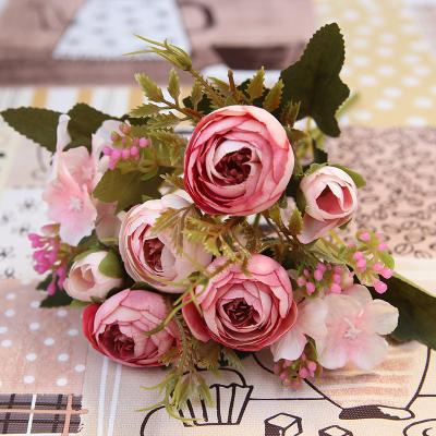 China Wholesale Home.Restaurant.Bar.Hotel.Wedding Artificial Tea Rose Pink Flower Silk Fabric Touch Ranunculus Flower Package Real Flowers For Wedding Reception for sale