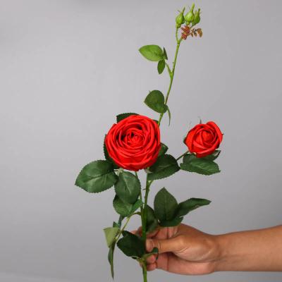 China Party/Wedding Silk Artificial Flowers Rose/Home Decoration Decoracion De Flores High Quality Real Stem Touch 2 Single Heads For Home Wedding Decorations for sale