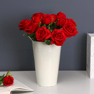 China Romantic Red White Silk Rose Flowers Fake Artificial Flower Home.Restaurant.Bar.Hotel.Wedding Rose Flores Secas San Valentin For Party Home Wedding Decoration for sale