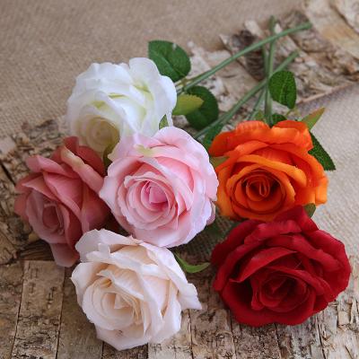 China 8cm Concert Velvet Artificial Flowers White Roses Bouquet Wedding Event Artificial Flowers For Wedding Artificial Flower Stand Flores Bulk Flowers for sale