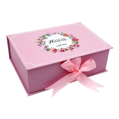 China Free Design Customized Ribbon Fin Lid Rigid Folding Gift Box Biodegradable for sale