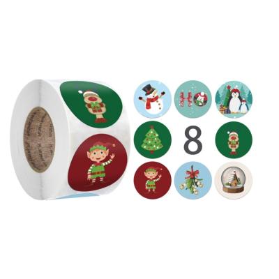 China Waterproof+Eco-friendly Vinyl Christmas Stickers in Roll Christmas Sealing Sticker in Round Shape for Christmas Boxes Bags for sale