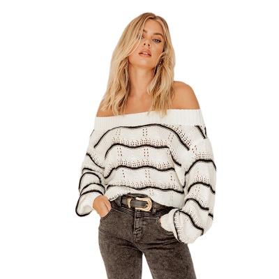 China New Stripe 2021 Spring Summer Manufacturer High Quality Sweater Wholesale Women's Anti-Wrinkle Off-T Sexy Long Sleeve Sweater Casual Sweater for sale