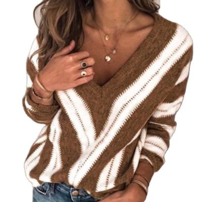 China 2020 new autumn winter Anti-wrinkle V-neck colorful striped sweater shirt knitting women knitted oversized sweater sweater manufacturer for sale