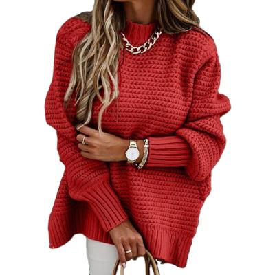 China Anti-wrinkle Women Stylish O-Neck Ribbed Knitted Sweater Autumn Winter Fashion Solid Long Sheath Main 2021 Ladies Fashion Casual Crew Neck for sale