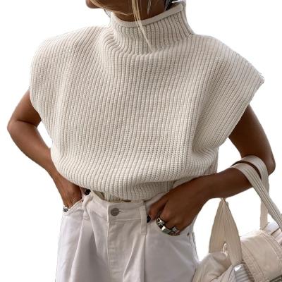 China Autumn Winter Fashion Short Sleeve Anti-wrinkle Sweater Vest Turtle Neck Cotton Knitted Women Sweater 2020 for sale