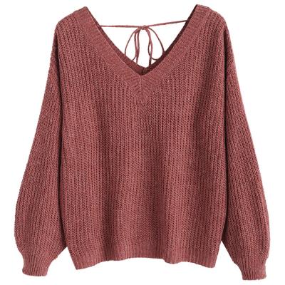 China Anti-Wrinkle Sweater Manufacturer Drop Shoulder V-Neck Oversized Women Long Sleeve Sweaters Knitting Shirt Woman Sweater Winter for sale