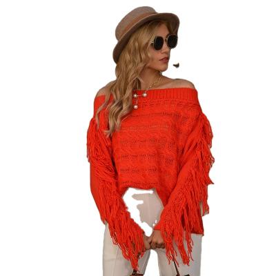 China Anti-wrinkle 2021 spring summer wholesales sweater women's short red tassel sweater manufacturer high quality with a word neck and leak for sale