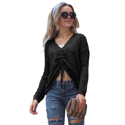 China 2021 summer spring sweater women's sweater wholesale sales high quality women's anti-wrinkle navel-baring v-neck drawstrings t t for sale