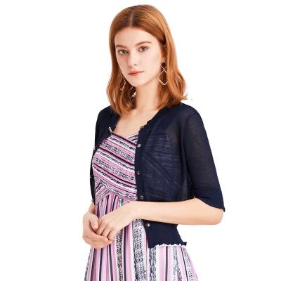 China Anti-wrinkle women's summer new dresses knitwear short-sleeved thin tops with cardigan ladies sweater five-wrapped female manufacturer for sale