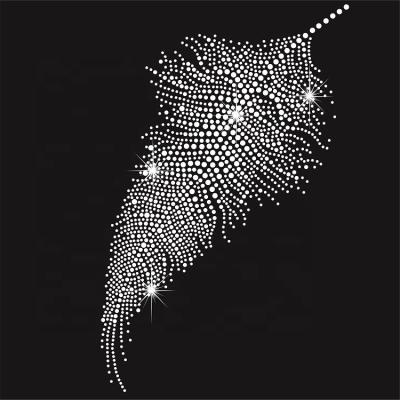 China Flatback Feather Crystal Stone Hot Fix Rhinestone Transfer Designs Hotfix Strass Iron On Designs For T Shirt Dance Dress Fabric for sale