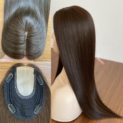 China New Arrival Free Shipping European Silk Base Style Natural Straight Remy Human Hair Piece Topper Hair Toppers For Women for sale