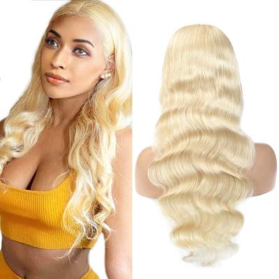 China Hd Raw Indian Transparent Swiss Lace Blonde Body Wave 150% Density Virgin Hair Human Hair 13x6 613 Frontal Wigs For Black Women for sale