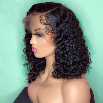 China Bob Human Hair Wigs For Short Body Wave Women Deep Water Brazilian Curly Natural Loose Sheer Lace Frontal Closure Wig for sale