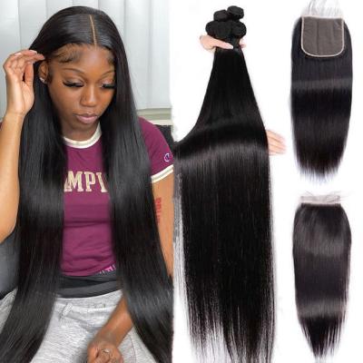 China Wholesale Straight Hair Bundles With Free Part Lace Front , Brazilian Hair Bundles Grade 10 A With Closure , Bundle Vendor100human Hair for sale