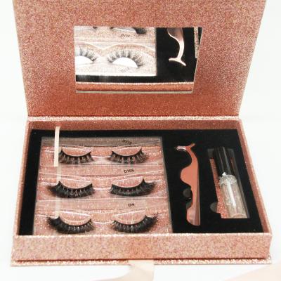 China Natural Custom Luxury Gold Glitter Mink Eyelashes Packaging Box Rose Long Paper Lashes Packets With Mirror for sale