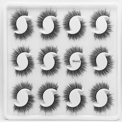 China Natural Soft Custom Eyelash Packaging 12 Pairs Short Lashes Silk Mink Fake Premium Synthetic False Eyelash 3D Custom Box And Logo for sale