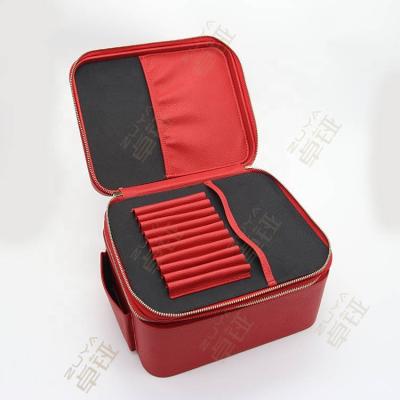 China Custom Made Double Layer Leather Makeup Case Women PU Brushes Fashion Leather Cosmetic Case Beauty Case Bag for sale