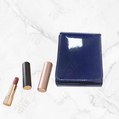 China Fashion Maker Fashion Lipstick Storage Case Lip Organizer Leather Portable Raw PU Pocket Holder With Mirror for sale