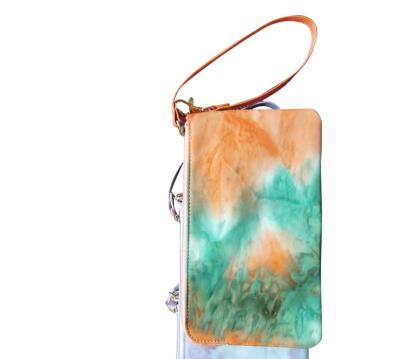 China Lady Custom Tie-dyed Small Clutch Bags with Wristband Rope Phone Zipper Pouch Bags Tie Dyed Wrist Zipper Bag for sale