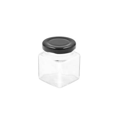 China 50ml Recyclable Empty Clear Square Honey Bottles Glass Food Sweet Jar RTS With Tinplate Cap for sale